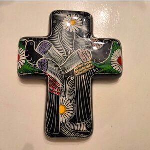 Hand-painted Mexican Talavera Ceramic Cross 5.5"x6.25" Wall Hanging